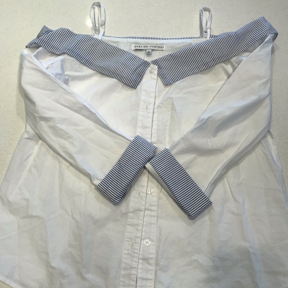English factory-white poplin off the shoulder top - Picture 2 of 6